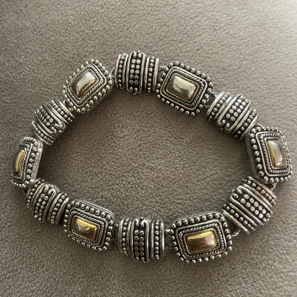 Vintage MOP Silver Tone Link Bracelet With Some Gold